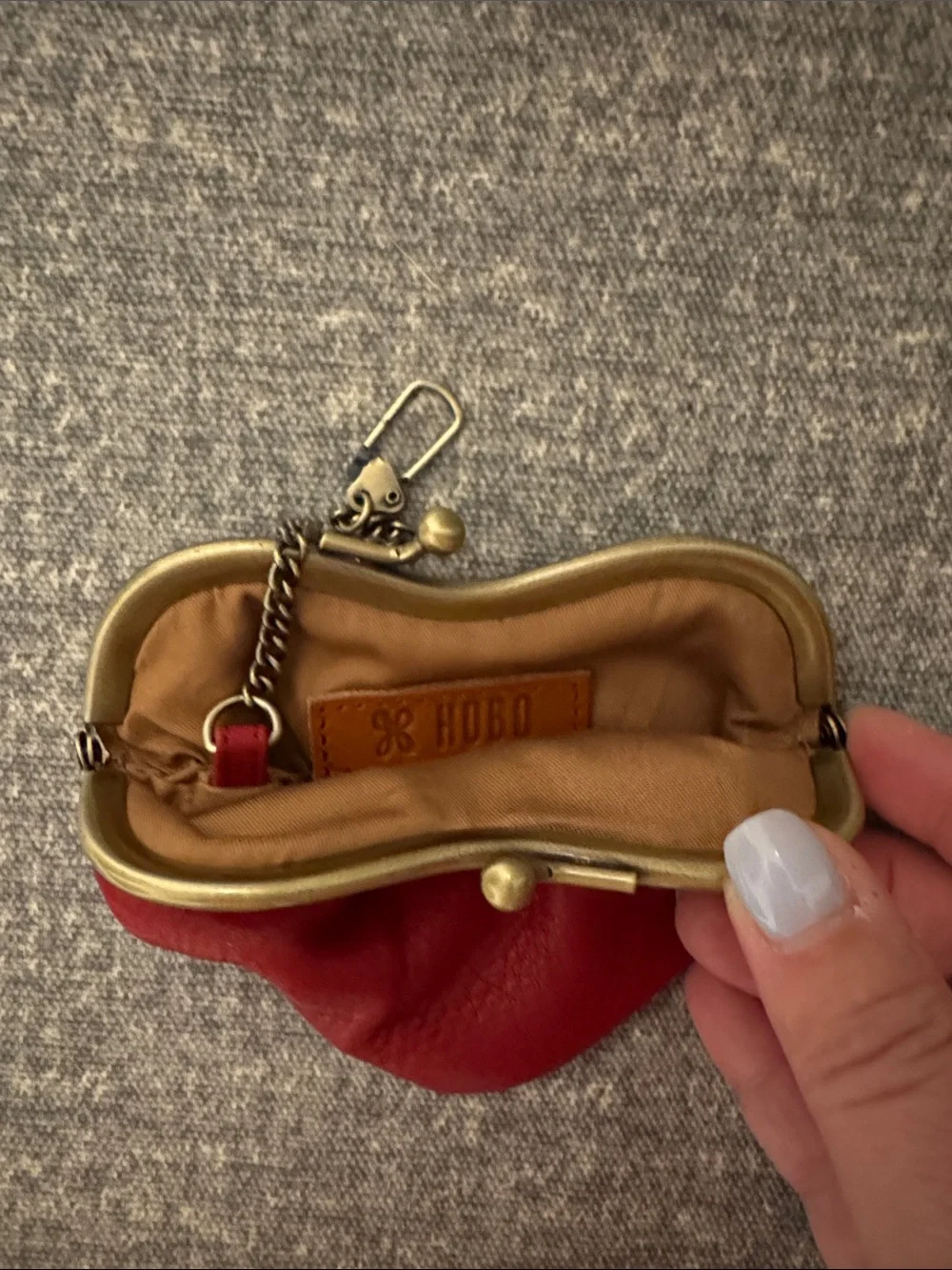 HOBO Red Leather Kiss-Lock Coin Purse with Brass Frame-Authentic